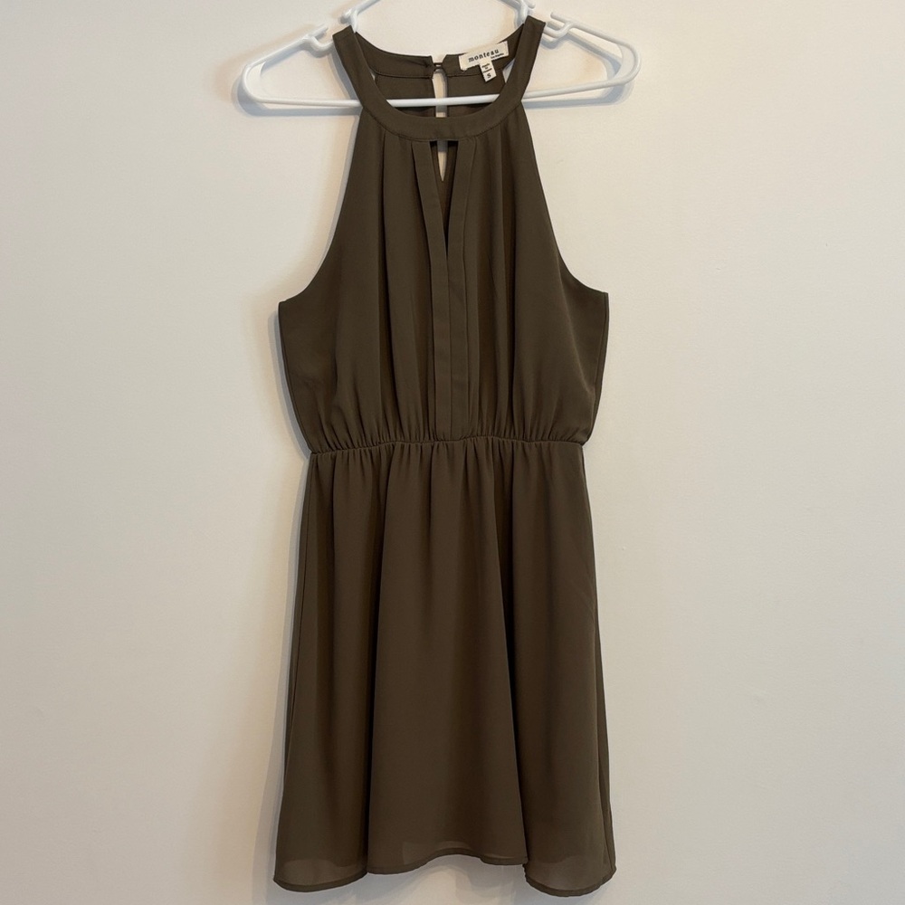 Monteau Olive Green Halter Above-the-Knee Dress
